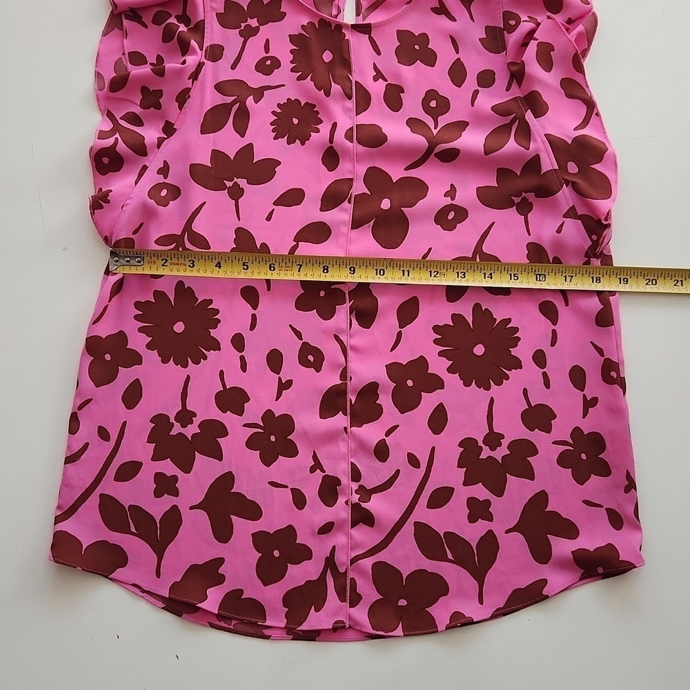 Kate Spade Splash Floral Crewneck Flutter Sleeve Keyhole Top Size S Pink Multi - Picture 7 of 7